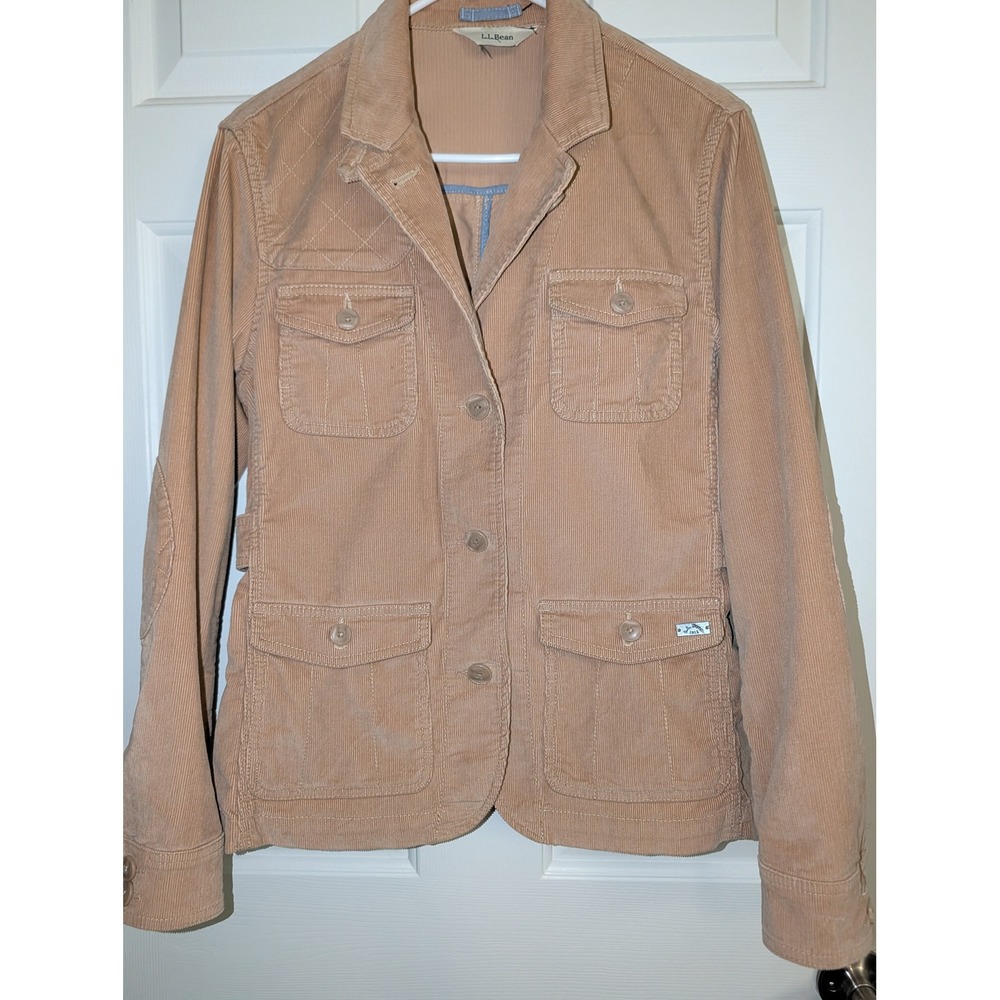 L.L.Bean Women's Small Tan Corduroy Field Jacket Blazer Elbow Patches Utility